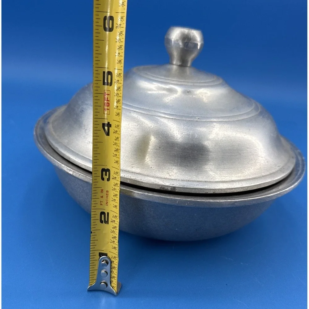 Vtg Wilton Pewter Pit aw/ Lid USA Dutch Oven Bowl Pan With Lid